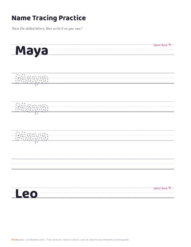 Name Tracing Worksheets printable sample