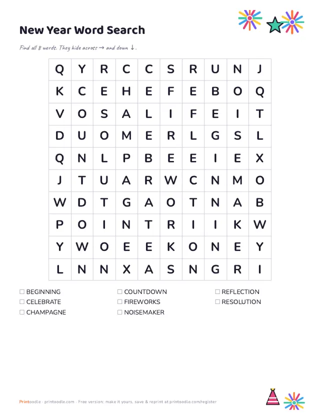 New Year Word Search sample page