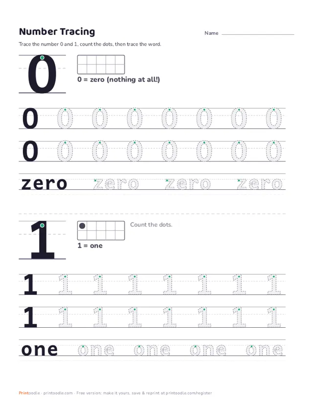Number Tracing printable sample