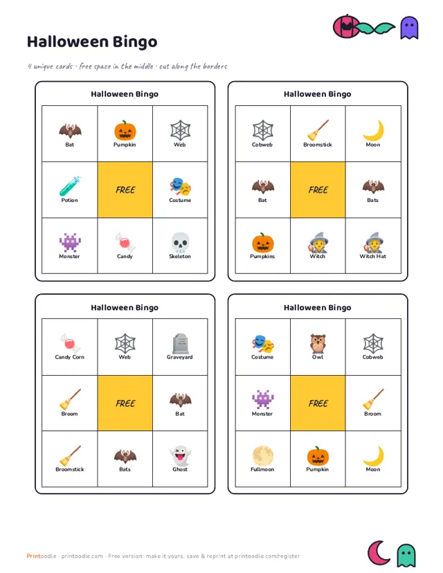Picture Bingo Cards printable sample