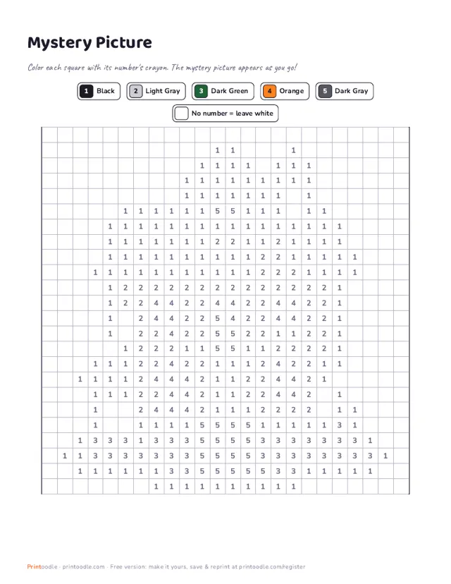 Pixel Art Color by Number printable sample