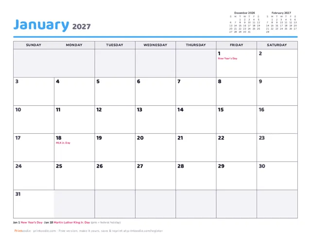 Printable Calendar printable sample