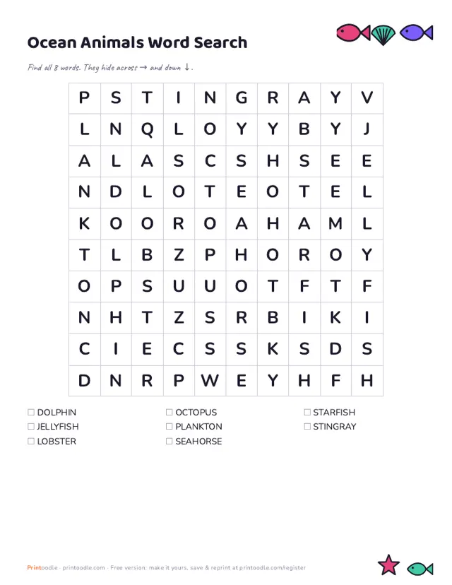 Printable Word Search printable sample