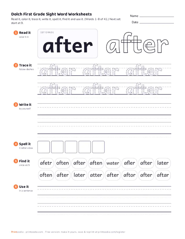 Sight Word Worksheets printable sample