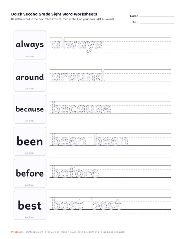 Sight Words Printable printable sample