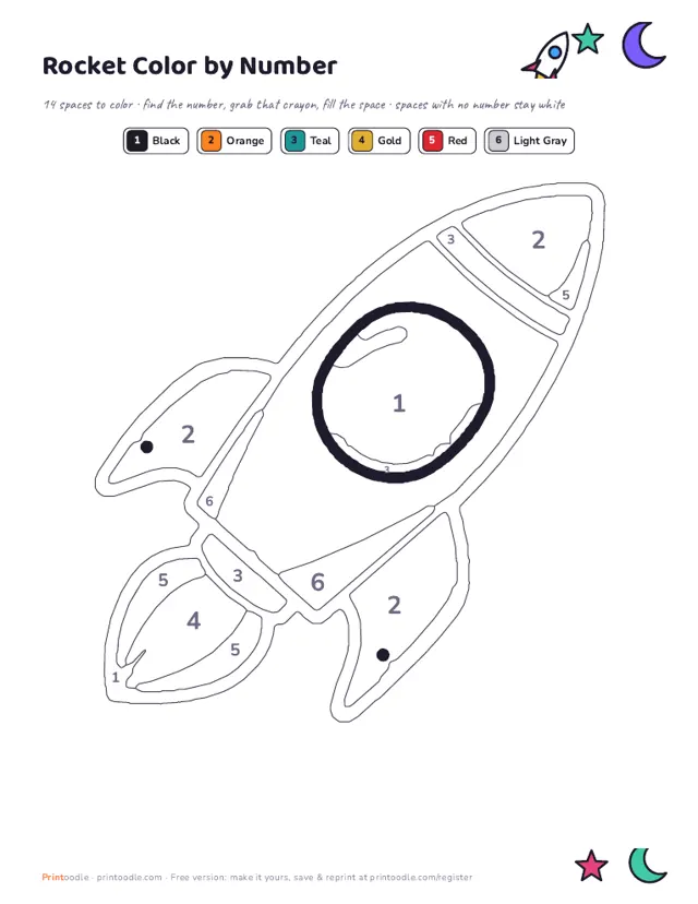 Space Color by Number printable sample