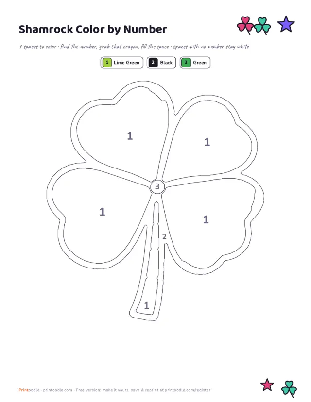 St. Patrick's Day Color by Number sample page
